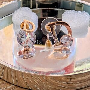 High End Design Gold and Crystal Letter Earrings